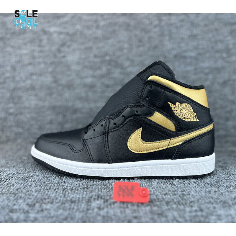 Nike Air Jordan 1 AJ1 Mid Shoes Black Metallic Gold White Nike Air Jordan 1 AJ1 Mid Shoes Black Metallic Gold White