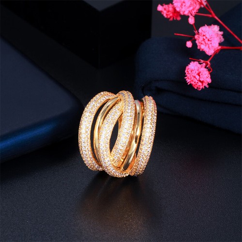 Women Gold Plated Ring Twisted Design Cubic Zirconia Costume Jewelry Accessories - Picture 6 of 9
