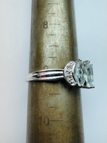Estate Vintage Sterling Silver Marquise Aquamarine Ring Size 9, 3.0g Elegant - Picture 11 of 12