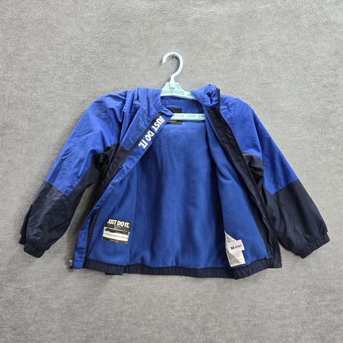 Nike Boy Jacket L (116-122CM 7) Blue Windbreaker Colorblock Just Do It Lined - Picture 7 of 9