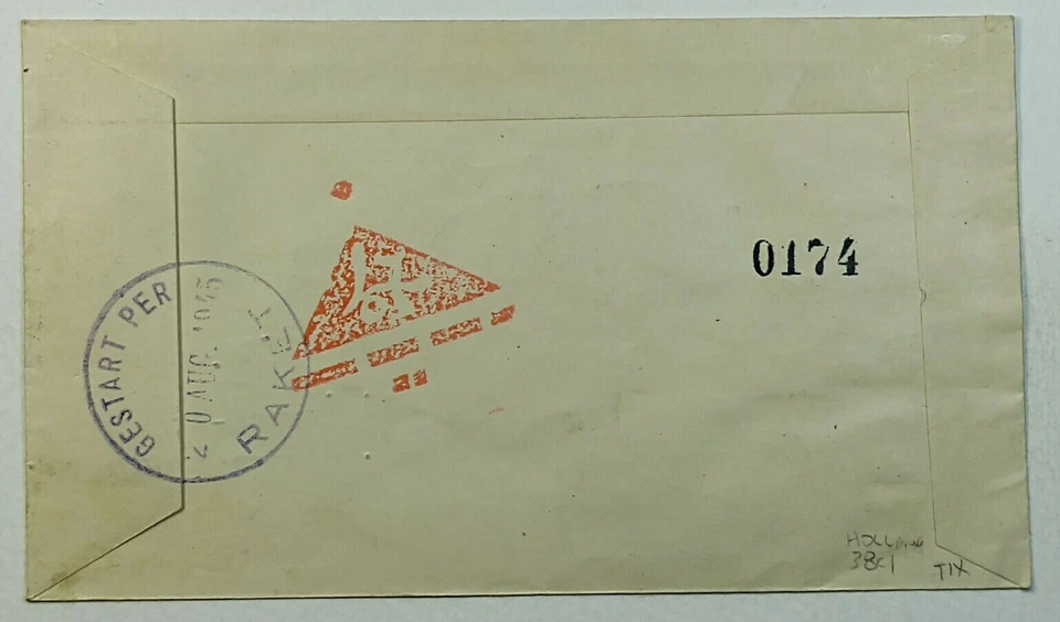 1945 Netherlands Amsterdam Registered Experimental Rocket Mail Flight 12c - Image 2 of 2