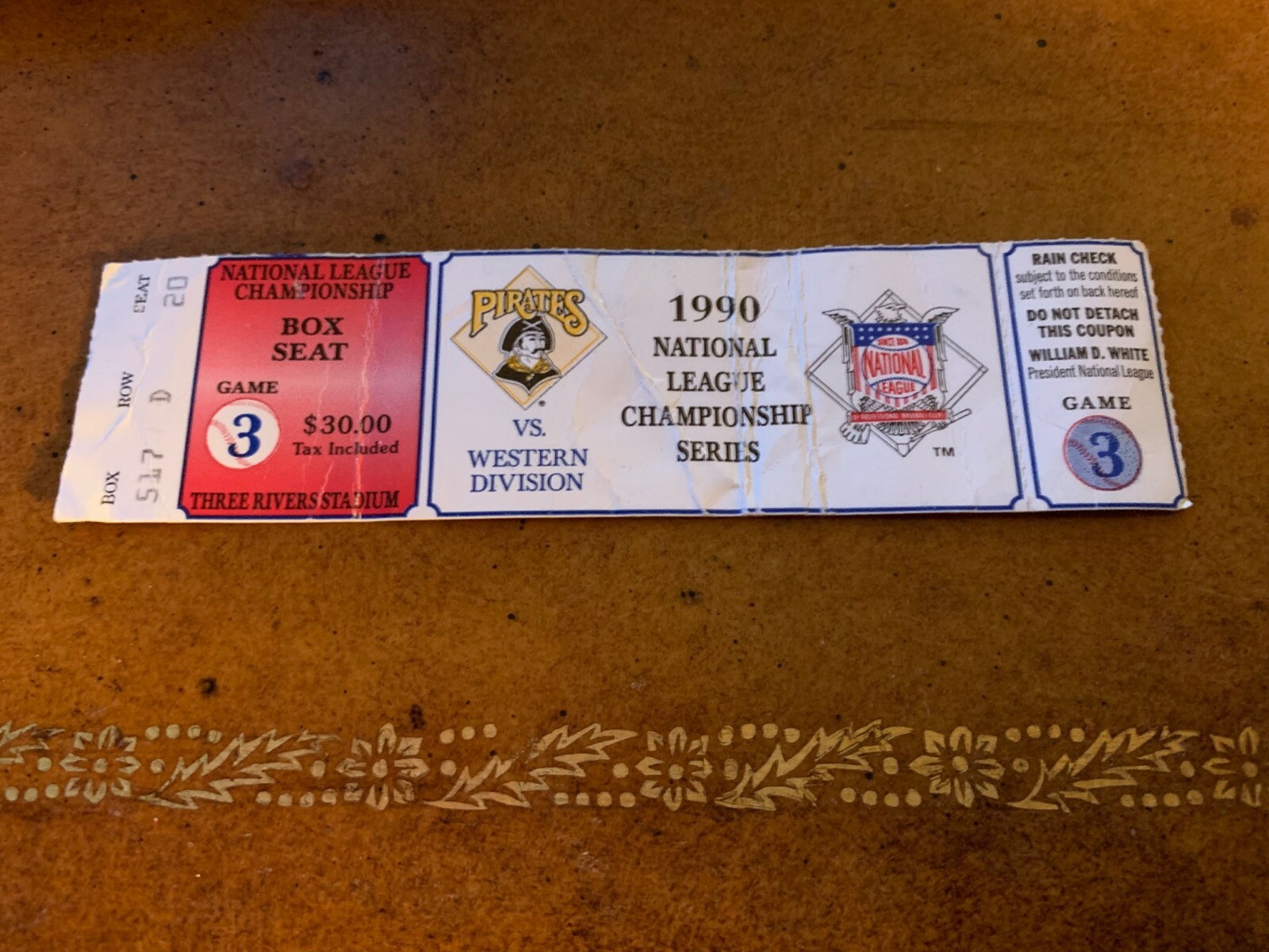 1990 NLCS Playoff Full Baseball Ticket Game 3 Pirates v Cincinnati Reds ...