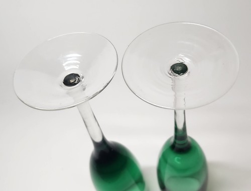 Coppia (2) Flauti Champagne Verde Smeraldo Soffiati a Mano ciascuno Unico Alto 9,25 - Foto 3 di 11