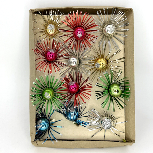 Starburst Mercury Glass Tinsel Foil Tie On Christmas Ornament Atomic Chenille 12 - Bild 1 von 12