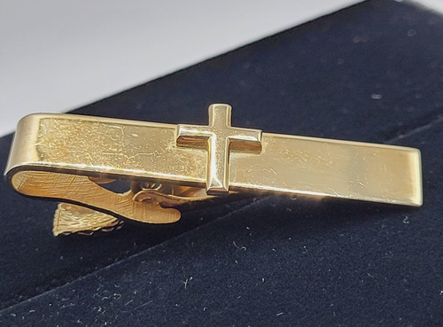 Vintage Kreuz goldfarben Krawattennadel Verschluss Robbins Co. Attleboro christlich religiös - Bild 1 von 20