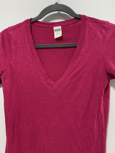 Victoria's Secret Pink Damen XS V-Ausschnitt Kurzarm T-Shirt Hund gesticktes Logo - Bild 5 von 8