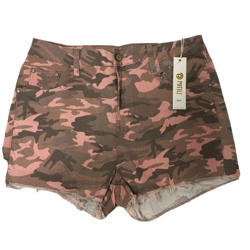 Potili High Waisted Pink Camo Color Denim Jean Shorts Womens 14 NWT