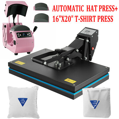 16''x20'' Clamshell T-Shirt Heat Press Machine + Auto Hat Cap Press Sublimation