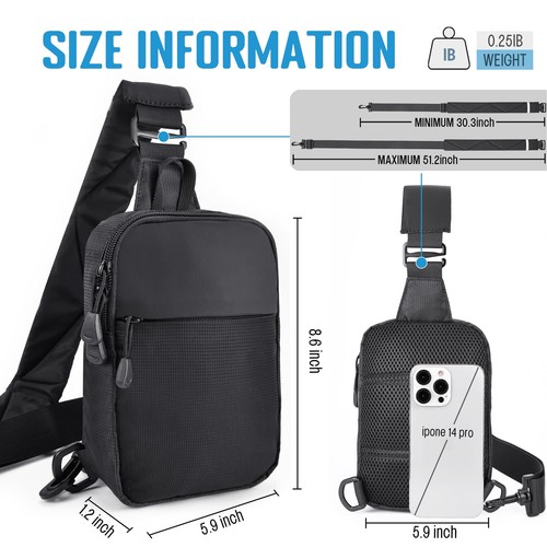 Crossbody Bag,Waterproof Mini Sling Bag Utility EDC Chest Bag for Men and Women - Picture 3 of 7