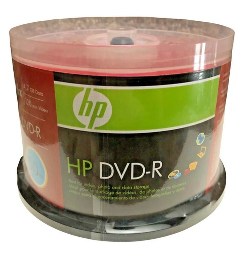 HP DVD-R 16X 4.7 GB Data 120 Min Video 50Pk Brand New Factory Sealed Cake Box - Picture 1 of 9