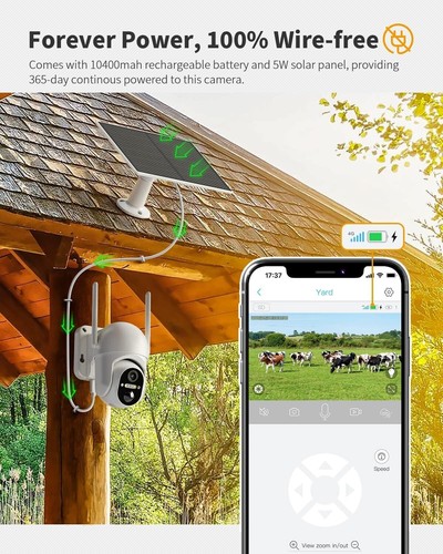 4G LTE Solar Security Camera 2K 360° Color Night Vision Wireless Outdoor Use - Picture 6 of 9