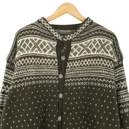 Vintage Jumper Sweater Men Cardigan Fair Isle Wool Aa8 Size L - Picture 2 of 6