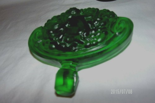 Vintage große böhmische tschechische INGRID smaragdgrünes Glas AKTE PARFÜMFLASCHE - Bild 4 von 5