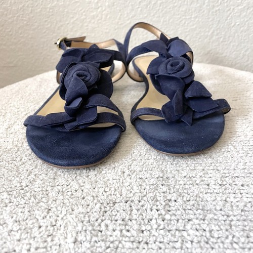 Talbots Women's 7.5 Keri 3D Floral Suede Sandal Ankle Buckle Indigo Blue - Picture 3 of 13