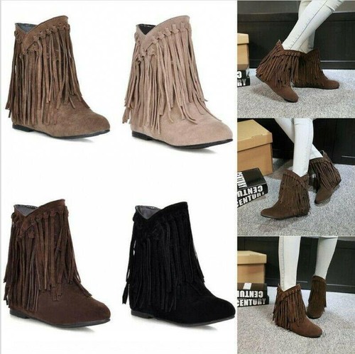 Damenschuhe Quasten zum Überziehen flacher Absatz versteckter Absatz Stiefeletten  - Bild 1 von 16