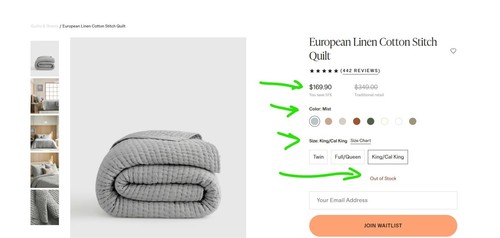 NWOT QUINCE EUROPEAN LINEN COTTON STITCH QUILT ONLY KING CAL KING MIST SOLD OUT! - Picture 7 of 19
