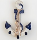Blue & White Distressed Wooden Nautical Anchor Wall Hanging Seashells Rope Pegs