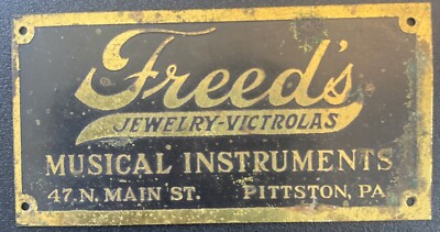 Vintage Freed s Jewelry-Victrolas PHONOGRAPH Advertising ID Plate Pittston Pa