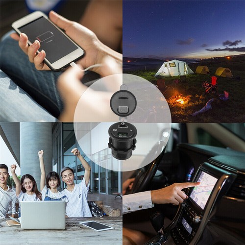C Charger Socket 5V/3A USB-C & Quick Charge 3.0 Ports 12/24V Marine Car Truck - Picture 8 of 12