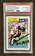 Todd Christensen Signed 1987 Topps Record Breaker  Card PSA  Oakland Raiders DEC