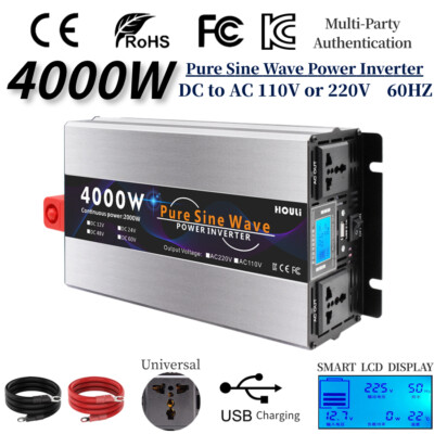 Pure Sine Wave 3000W 4000W Power Inverter 12V 24V 48V DC to AC 110V or ...