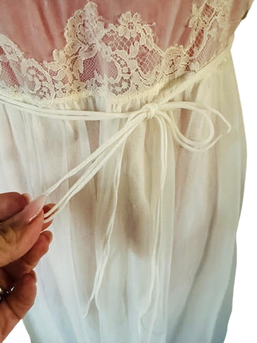 Vintage 50s Shadowline Bridal Peignoir Set S Sheer Ivory Lace Chiffon Gown Robe - Picture 8 of 18