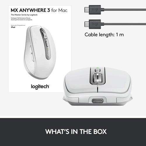 Ergonomic MX Anywhere 3 Wireless Mouse - 4000DPI, USB-C, Pale Grey Finish - Picture 12 of 12