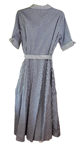 Calvin Klein Short Sleeve Button Down Navy & White Checked Maxi Dress Size 12 - Picture 2 of 12