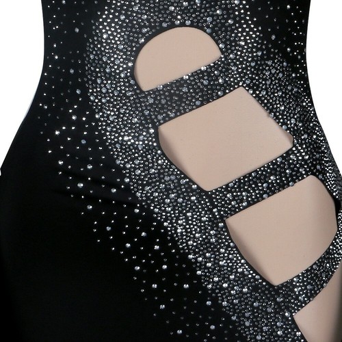 Vestido Largo Mujer Sexy Calce Ajustado Perspectiva Diamante Manga Larga Vestido Discoteca - Imagen 11 de 14