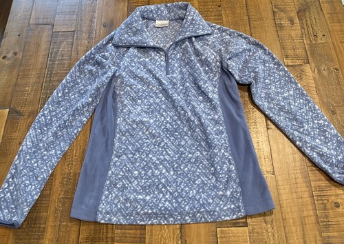 Columbia Girls Fleece Pullover Sweater Top Size S Light Blue 1/4 Zip Embroidery - Picture 2 of 6