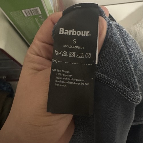 Barbour Men's Navy Full Zip Washed Distressed Blue Logo Hoodie Small - Picture 15 of 15