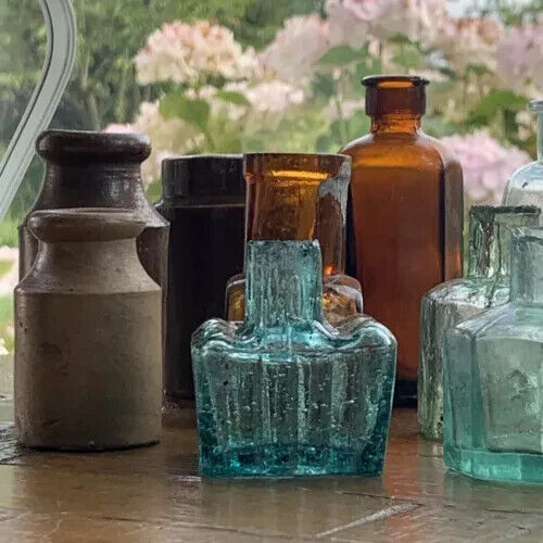Vintage Victorian Stoneware Ink Bottles Charming Old Fashioned Glass Pots x 11 - Picture 3 of 9