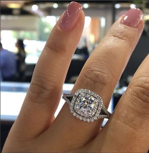 2 50 Ct White Cushion Cut Cz Double Halo Split Shank Ring In 10k