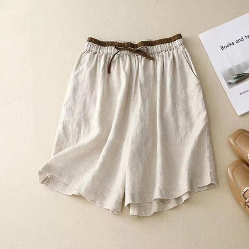 Women Lady Summer Cotton Linen Shorts Drawstring Wide Leg Casual Loose Hot Pants - Picture 9 of 20
