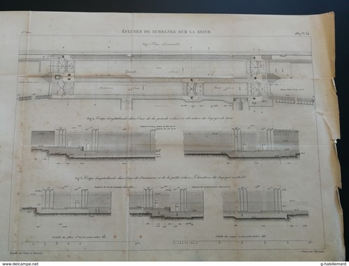 ANNALES PONTS et CHAUSSEES (Dep 92 ) Plan d'écluses de suresnes de la seine 1889 - Bild 1 von 4