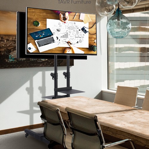 Dual Mobile TV Stand Rolling TV Cart 2 TV Brackets lock Wheel for 32-70 inch TVs - Picture 4 of 10