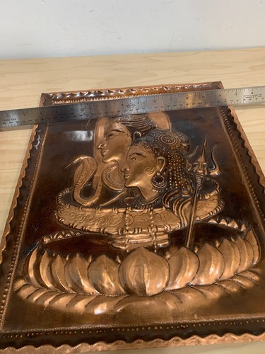 Vintage 3D Wall Hanging Art Embossed Copper Asian Hindu God Lord Shiva & Parvati - Picture 5 of 12