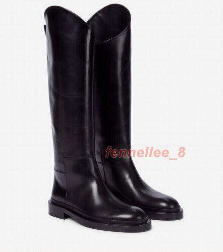 Damen Mode Leder Stiefel Runde Spitze Kniehoch Ritterstiefel Reiten Flache Schuhe - Bild 1 von 26