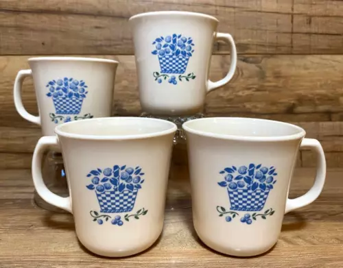 SET OF 4 - CORNING CORELLE - BLUEBERRY BOUQUET - BEIGE BLUE - COFFEE CUPS MUGS