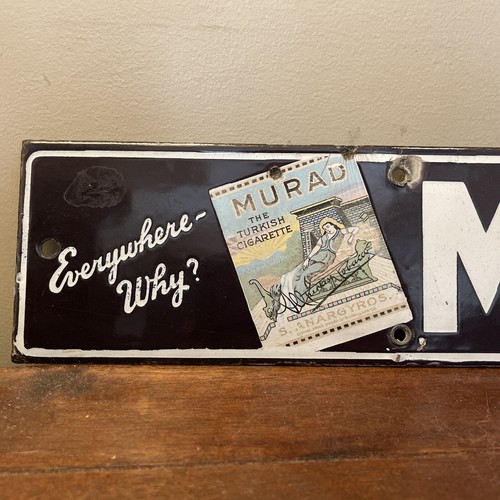 Rare Murad "Everywhere Why?" The Turkish Cigarette SS Porcelain Sign w/ Pack - Bild 2 von 8