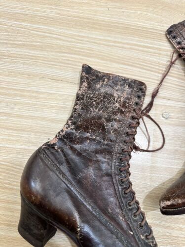 Antique Victorian Edwardian Boots Womens Worn Brown Leather Lace Up READ - Picture 6 of 17