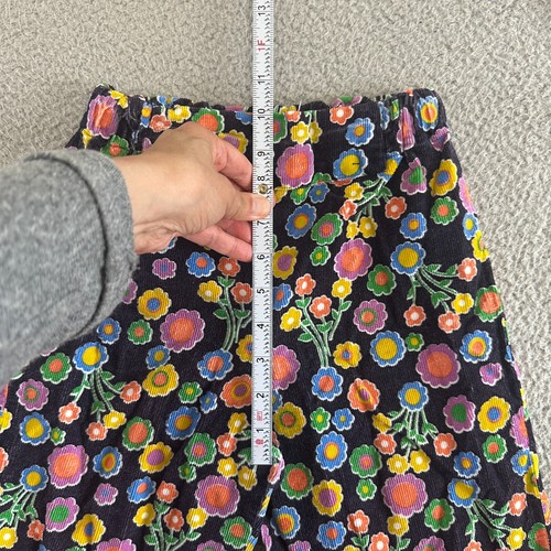 Vintage 70s Girls Corduroy Flare Pants sz 12 Floral Flower Power Black Contrast - Picture 9 of 11
