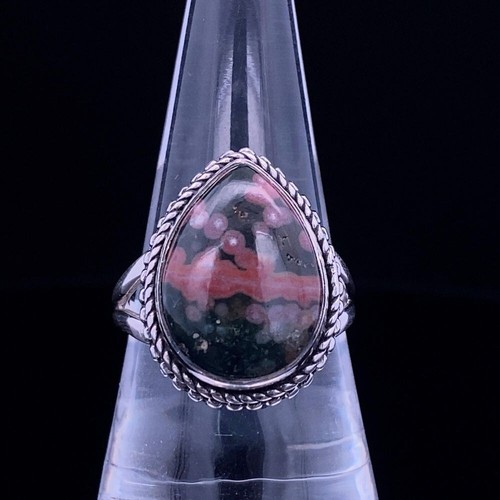Sterling Silver Ring Size 9 Womens Ocean Jasper Artisan Boho Hippie Natural Pear - Picture 4 of 11