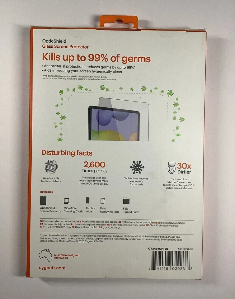 Протектор экрана Cygnett OpticShield стекло для Galaxy Tab A7, 10,4 дюйма Бесплатная почта! - Изображение 3 из 3