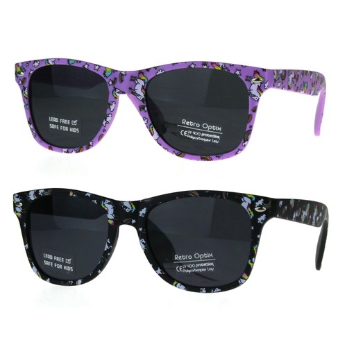 Kids Child Size Girls Unicorn Print Plastic Horn Rim Sunglasses - Picture 25 of 26