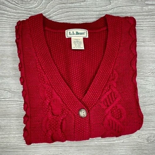 Vintage L.L bean cotton wool  cable knit button cardigan sweater vest sleeveless - Picture 4 of 4