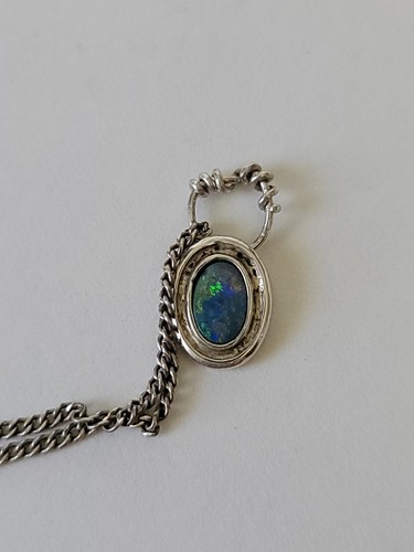Vintage Sterling Silver Black? Opal Artisan Pendant 15" Necklace - Picture 17 of 17