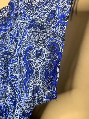 INC Women Size Small Blouse Round Neck Blue Paisley Short Sleeve Layered - Picture 12 of 20