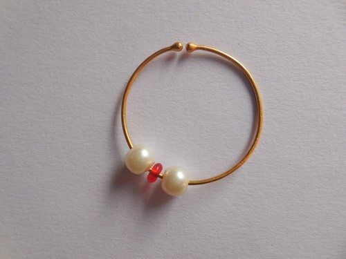 Pearl Indian Bridal Nose Ring Gold Plated Hoop Non Pierced Traditional Nath Cute - Picture 4 of 6