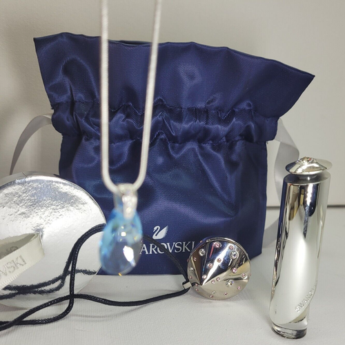 VINTAGE Swarovski NECKLACES LOT Huge blue pendant silver chain lipgloss Aura min - Picture 4 of 21